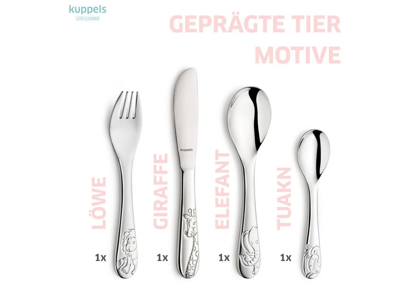 Kuppels Kinderbesteck 4-tlg. Dschungeltiere Edelstahl silber