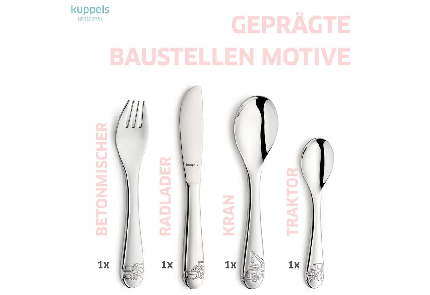 Kuppels Kinderbesteck BAUSTELLENHELDEN 4-tlg. Edelstahl Silber