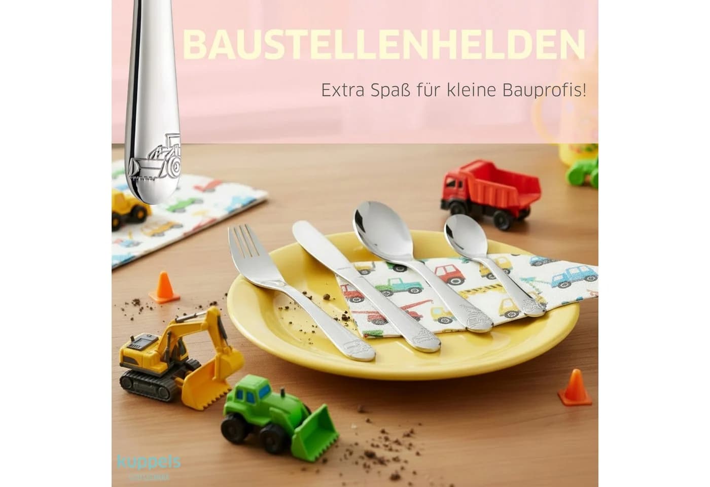 Kuppels Kinderbesteck BAUSTELLENHELDEN 4-tlg. Edelstahl Silber - Bild 3