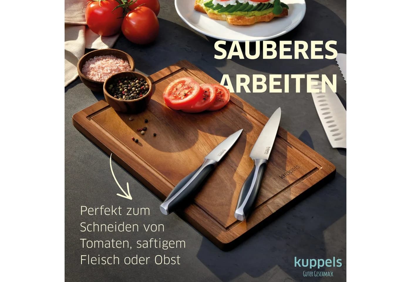 Kuppels Schneidebrett DICE Akazienholz Saftrille