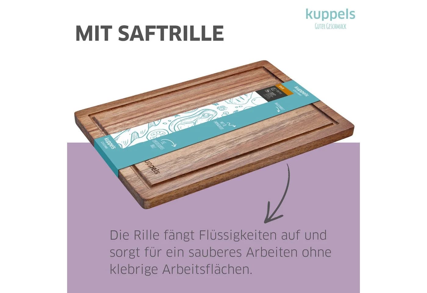 Kuppels Schneidebrett DICE Akazienholz Saftrille - Bild 4