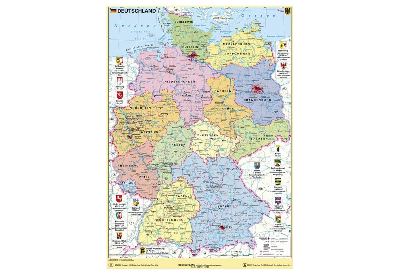 STIEFEL Poster Deutschland Politisch mit Bundesländerwappen DIN A1 - Bild 2