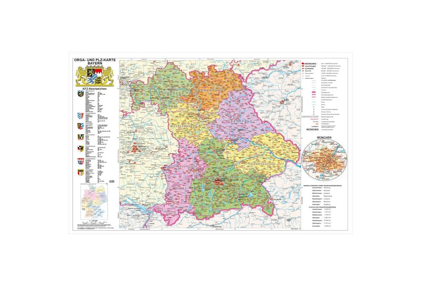 STIEFEL Poster Bayern politisch mit Postleitzahlen
