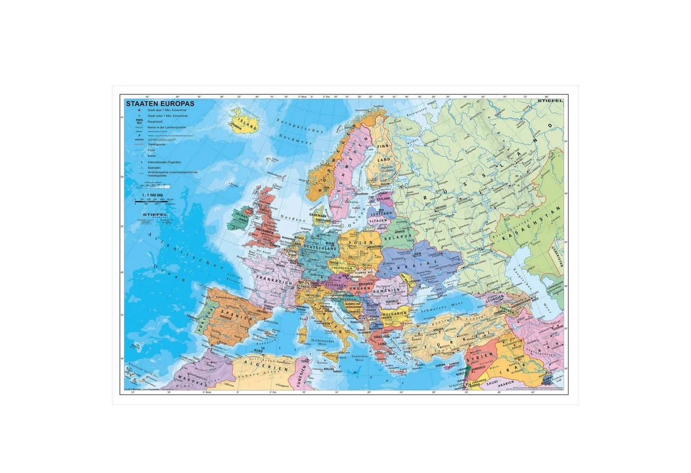 STIEFEL Poster Staaten Europas Politisch Bunt 95x66 cm