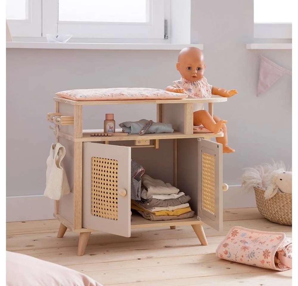 howa Puppenwickeltisch miniflowers Holz mit Puppenschrank und Sitz - Bild 3