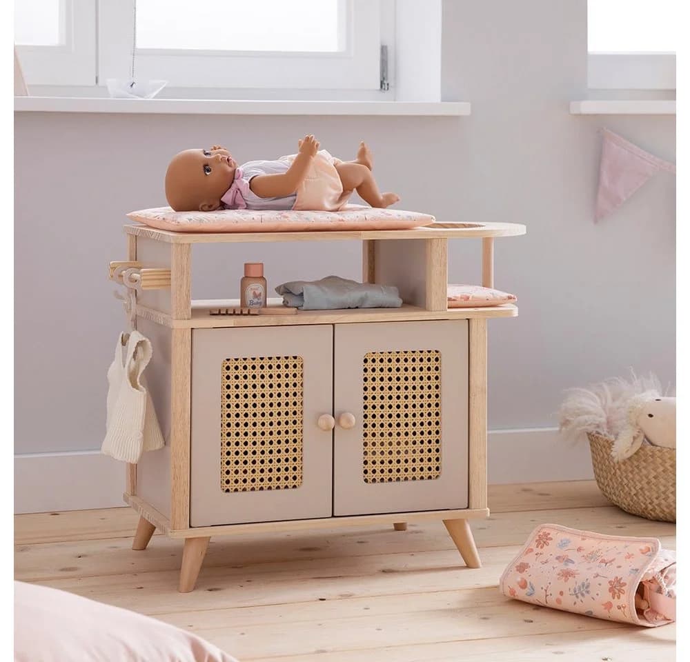howa Puppenwickeltisch miniflowers Holz mit Puppenschrank und Sitz - Bild 4