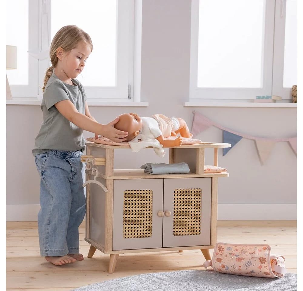 howa Puppenwickeltisch miniflowers Holz mit Puppenschrank und Sitz - Bild 5