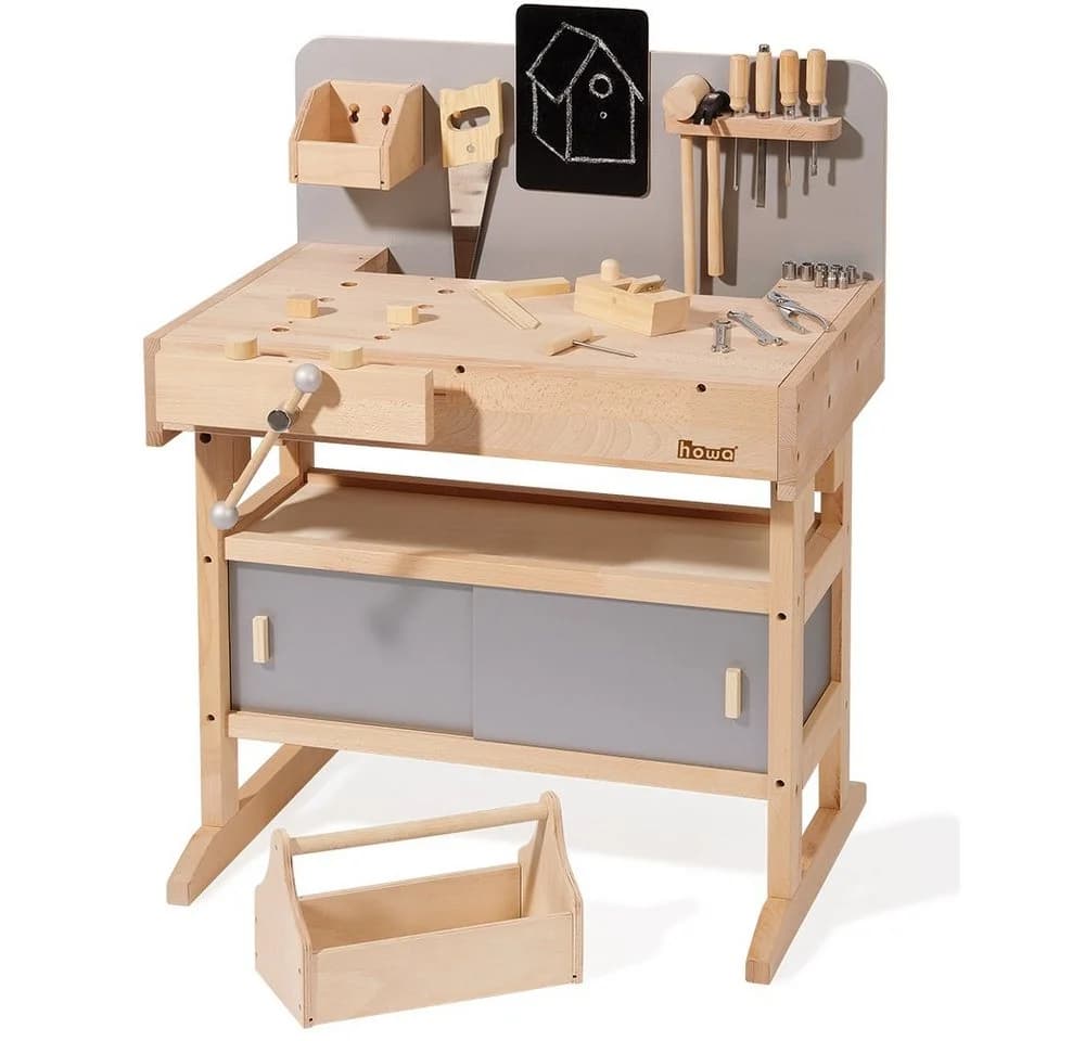 howa Spielwerkbank Kinderwerkbank aus Holz mit Werkzeugkiste und 32 tlg. Werkzeugset - Bild 2