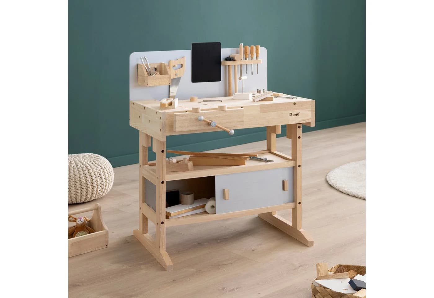 howa Spielwerkbank Kinderwerkbank aus Holz mit Werkzeugkiste und 32 tlg. Werkzeugset - Bild 4