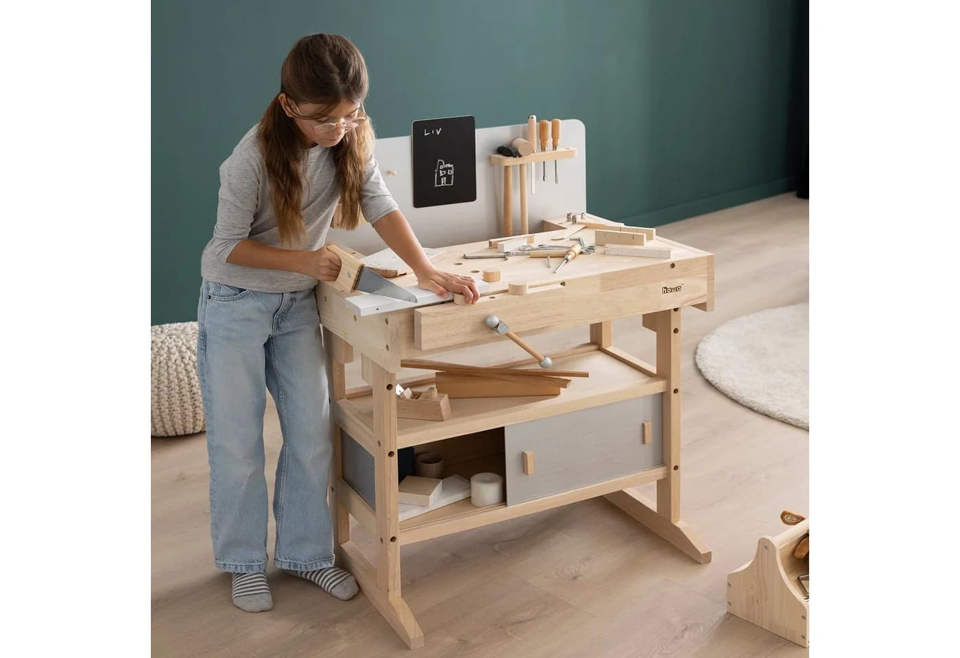 howa Spielwerkbank Kinderwerkbank aus Holz mit Werkzeugkiste und 32 tlg. Werkzeugset - Bild 5