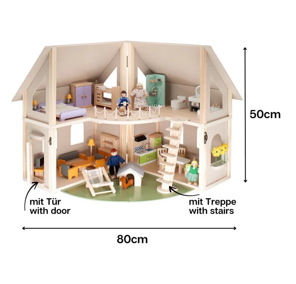 howa Puppenhaus Holz Klappbar 30tlg. Möbelset Beige