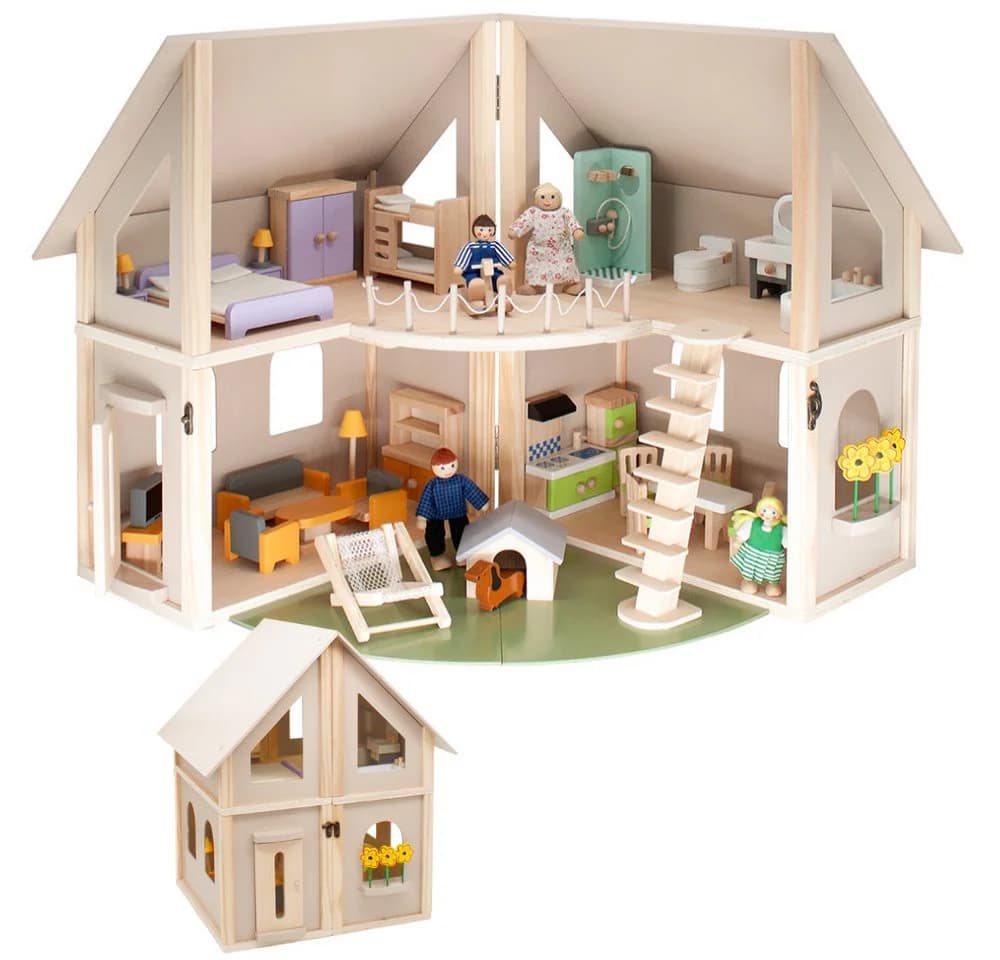 howa Puppenhaus Holz Klappbar 30tlg. Möbelset Beige - Bild 2
