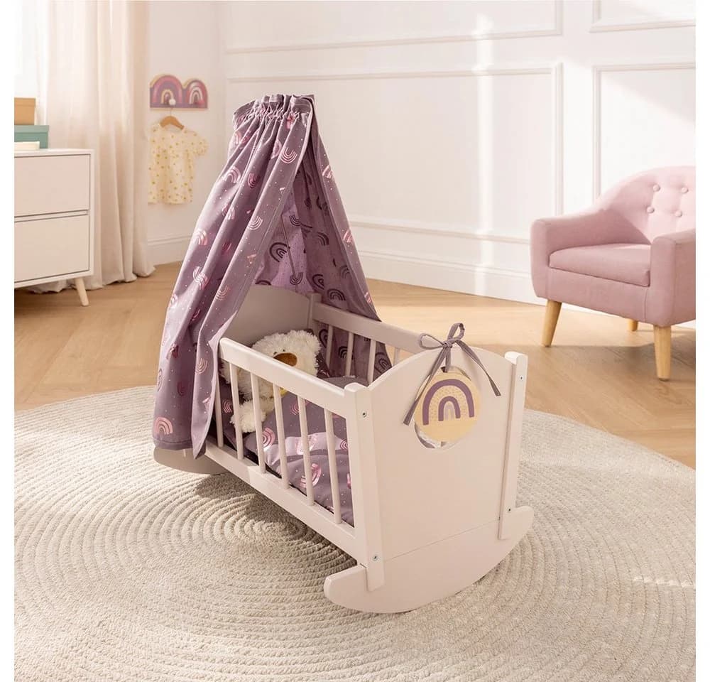 howa Puppenwiege Rainbow inkl. Bettzeug und Himmel Rosa