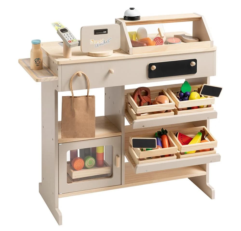 howa Kaufladen Holz Natur Beige mit 30-teiligem Zubehör - Bild 2
