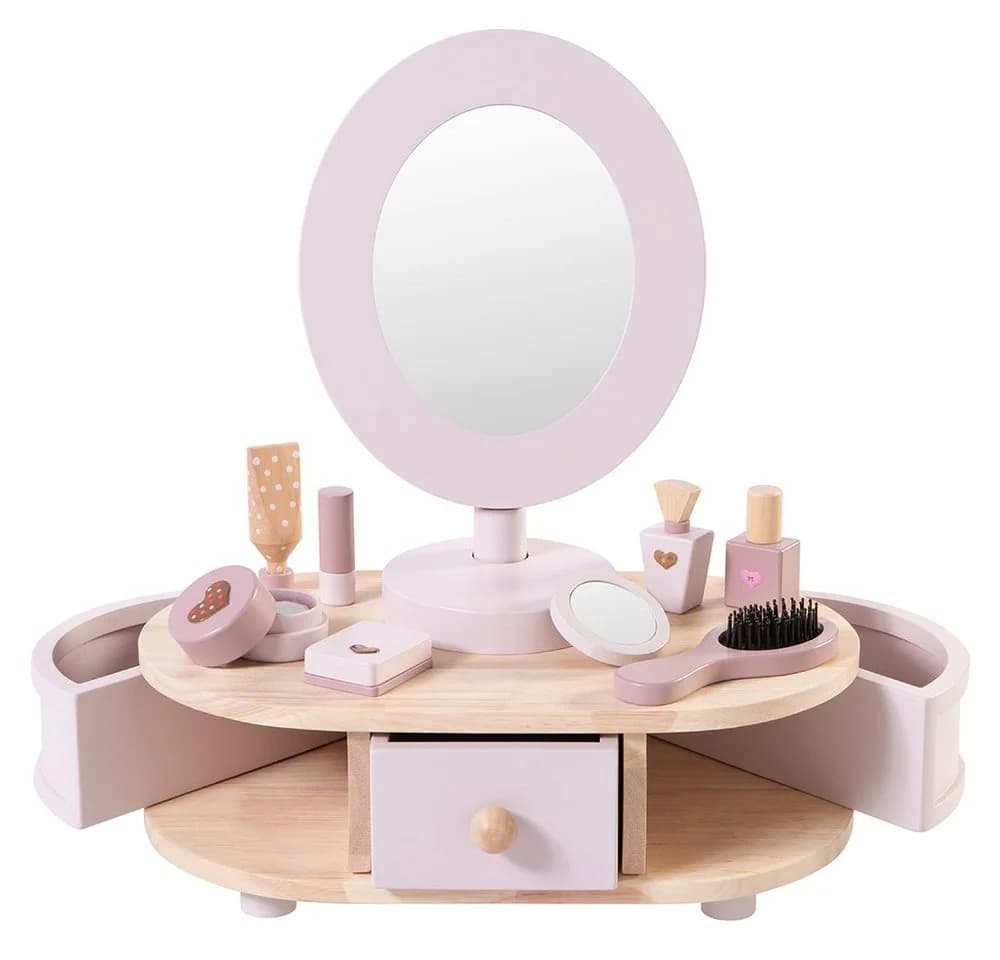 howa Schminktisch für Kinder aus Holz mit 8-tlg. Zubehör & Herzaufklebern Rosa - Bild 2