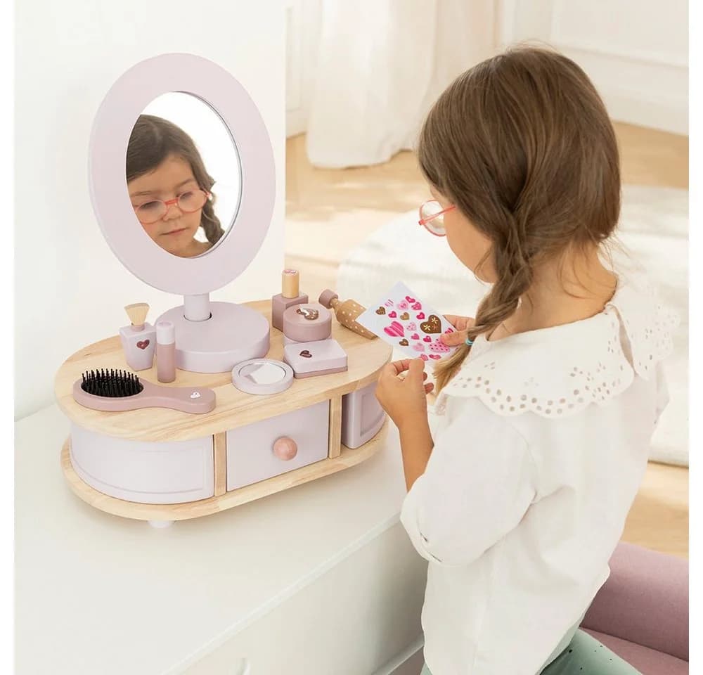 howa Schminktisch für Kinder aus Holz mit 8-tlg. Zubehör & Herzaufklebern Rosa - Bild 4