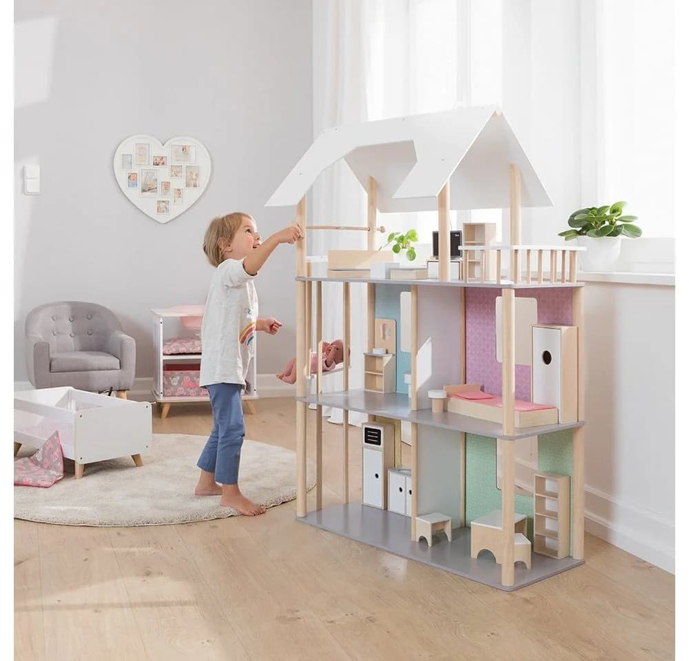 howa Puppenhaus für Ankleidepuppen bis 30 cm inkl. 19-tlg. Möbelset aus Holz - Bild 3