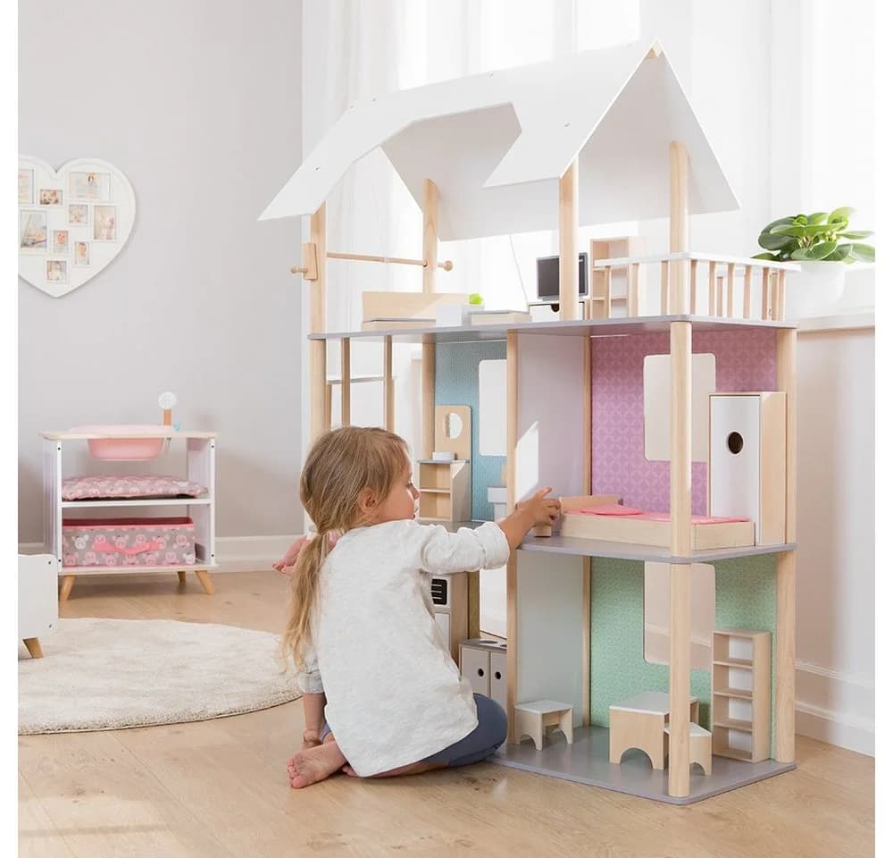howa Puppenhaus für Ankleidepuppen bis 30 cm inkl. 19-tlg. Möbelset aus Holz - Bild 4