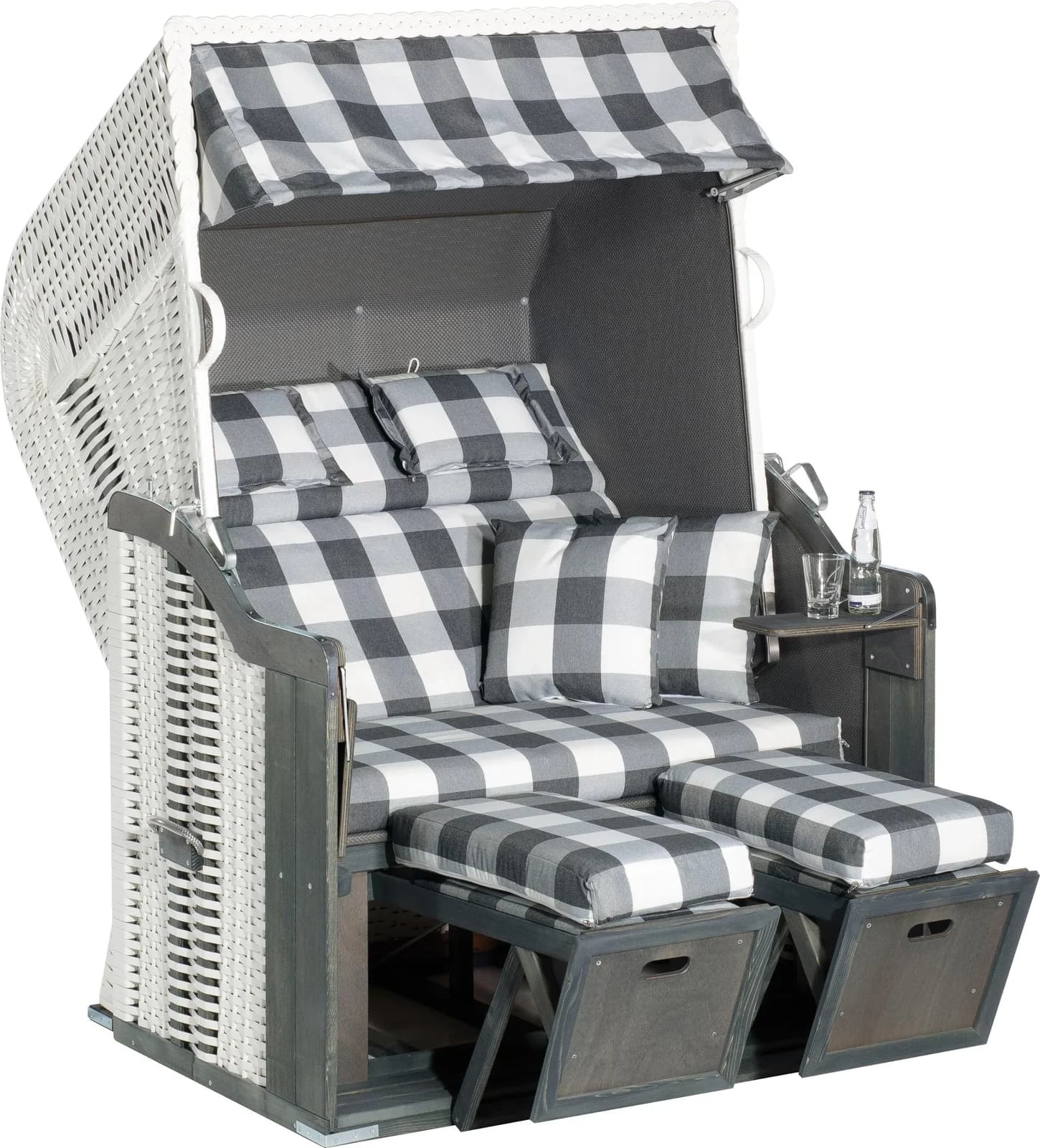 Strandkorb SUNNYSMART Rustikal 255 Plus Grau-Weiß 2-Sitzer