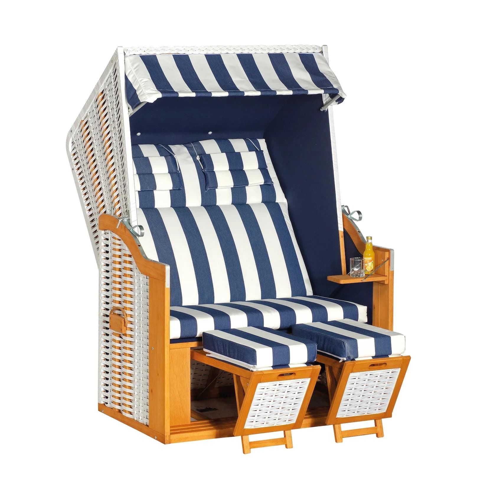 SonnenPartner Garten-Strandkorb Rustikal 34 Z Weiß/Blau 2-Sitzer