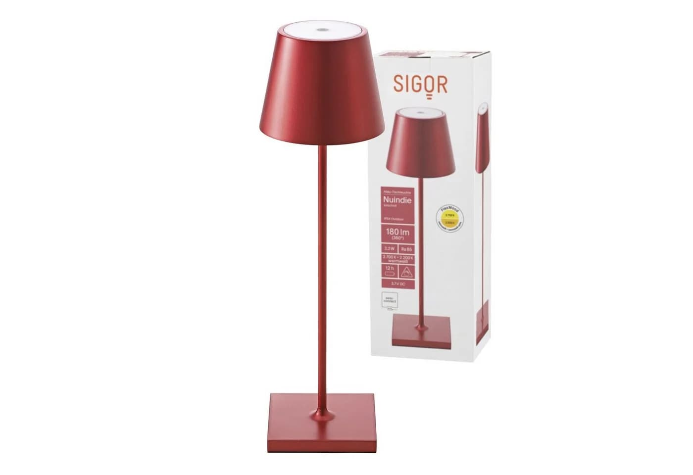 Nuindie LED Akku Tischleuchte Kirschrot Sigor - Bild 2