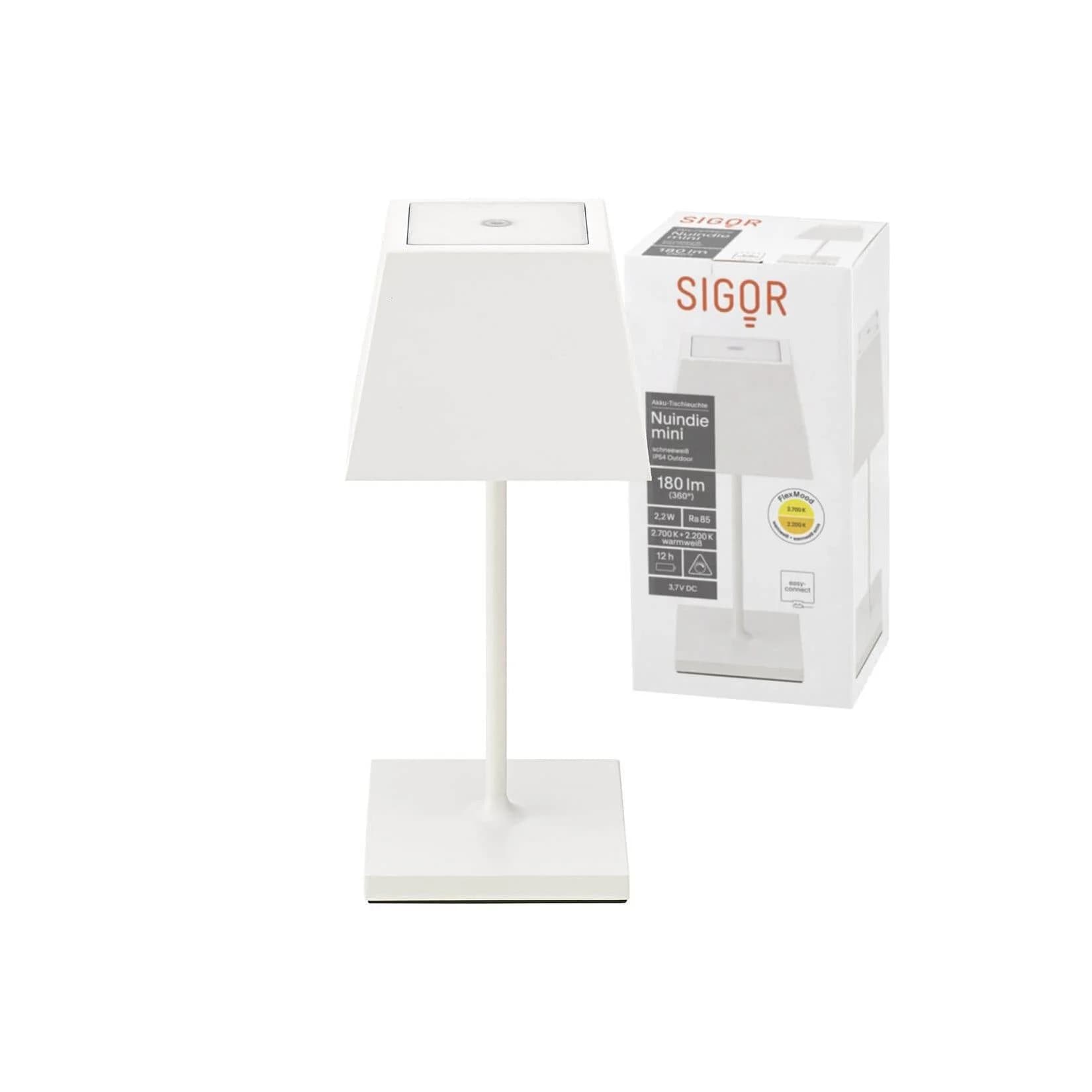 SIGOR Akku-Tischleuchte Nuindie mini 25cm LED weiß eckig