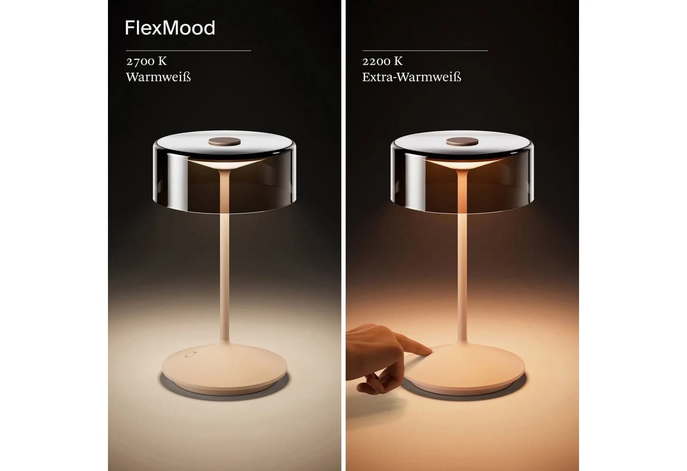 SIGOR LED Tischleuchte NUMOTION Akku-Glasleuchte Dimmbar Dünenbeige - Bild 3