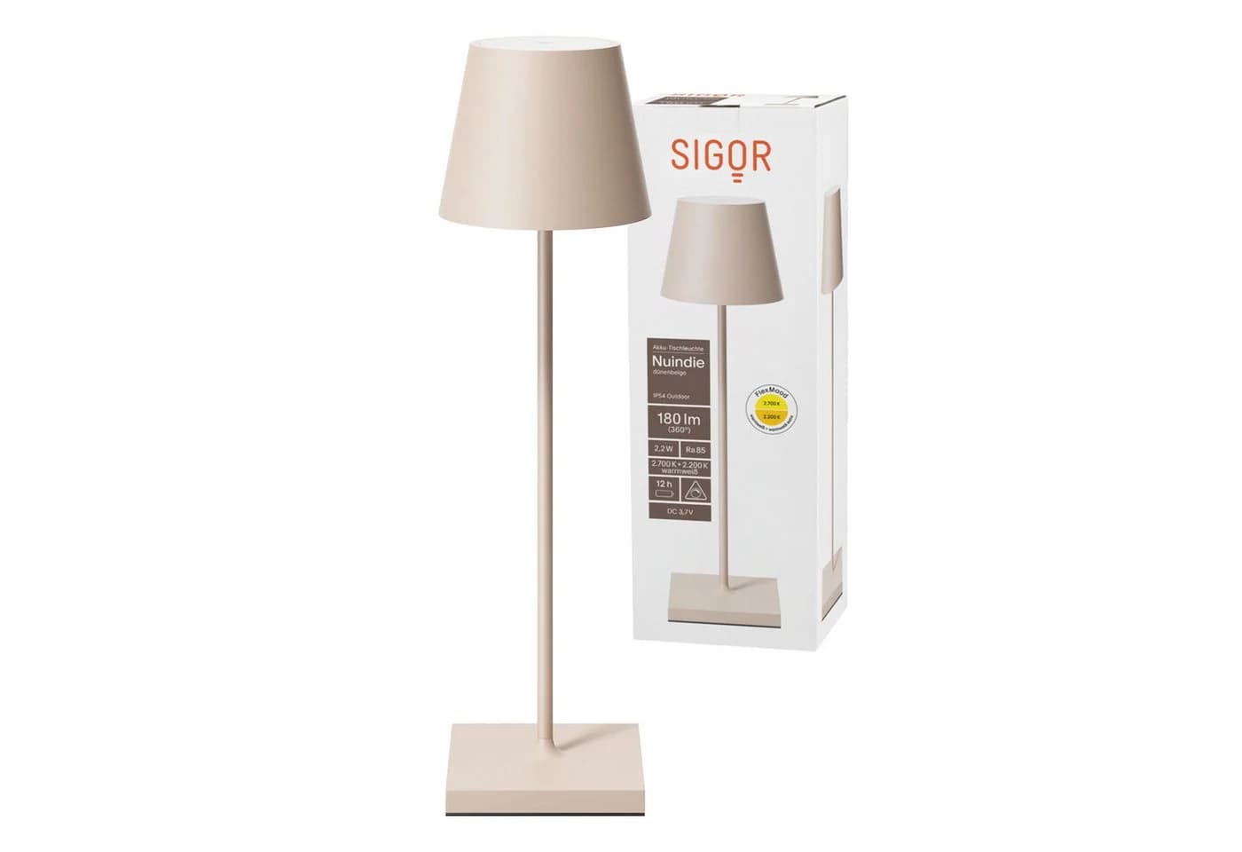 SIGOR LED Tischleuchte Nuindie Dimmbar Akku Beige IP54 - Bild 2