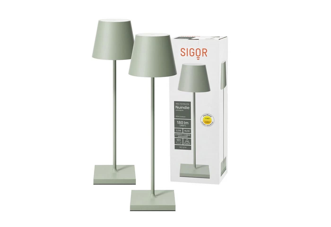 SIGOR Nuindie LED Tischleuchte 2x Salbeigrün Dimmbar USB-C - Bild 2