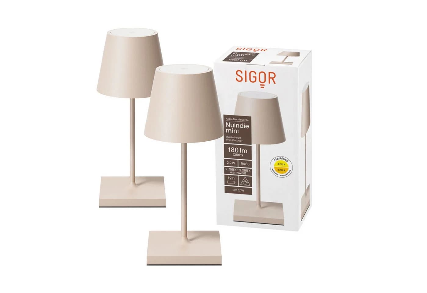 SIGOR LED Tischleuchte 2x Nuindie mini USB-C 250mm dünenbeige Dimmbar - Bild 2