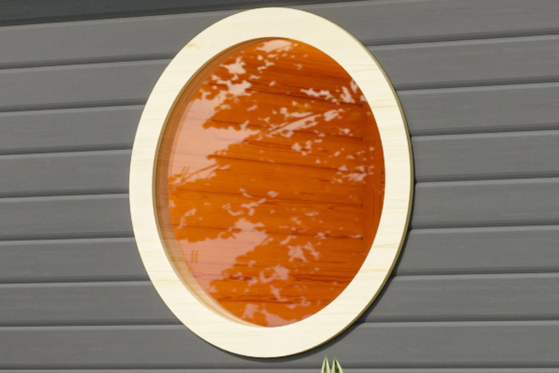 Saunafenster KARIBU rund Klarglas 84x84 cm Massivholz Fichte