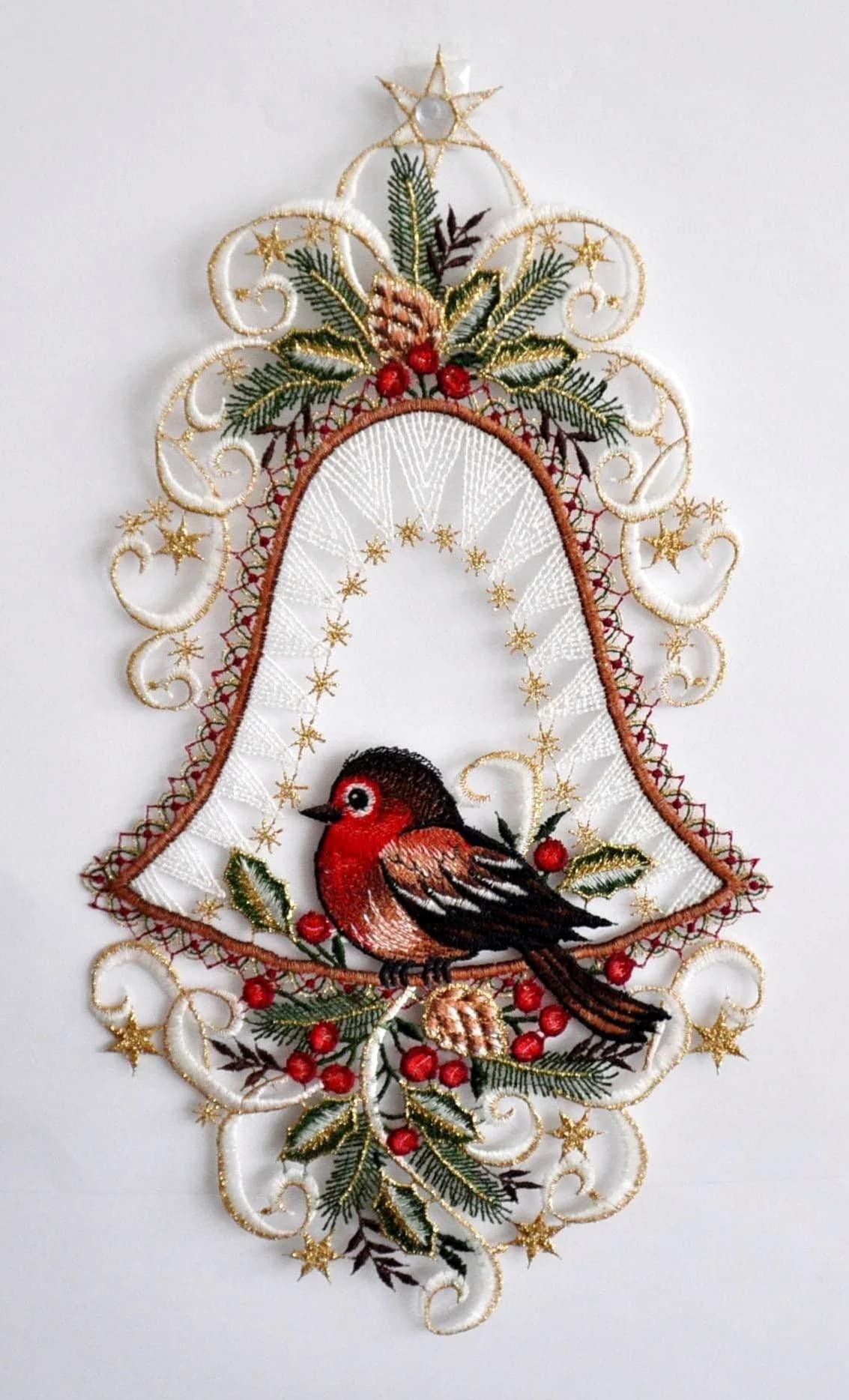 Fensterbild STICKEREIEN PLAUEN "Vogel in Glocke" Bunt Polyester