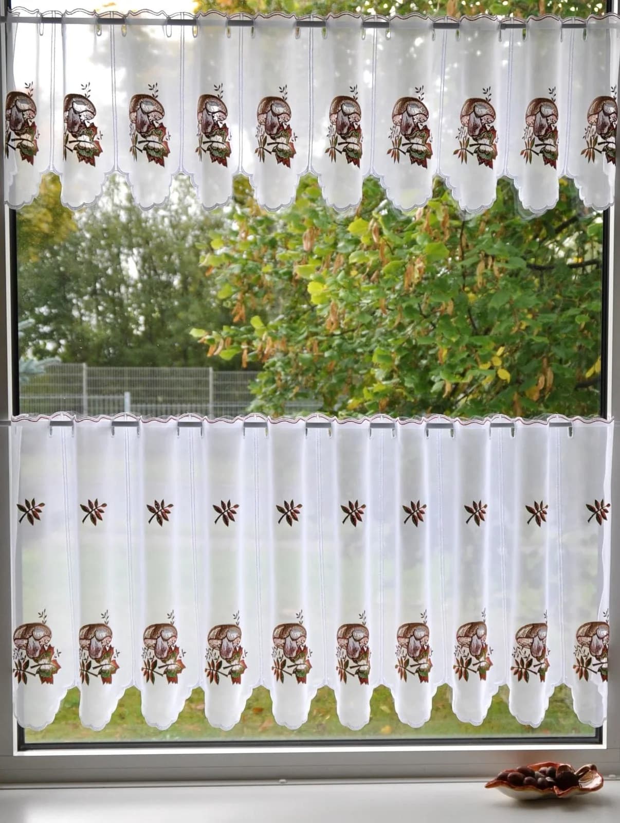 Scheibengardine Stickereien Plauen Pilze Bunt Voile Polyester