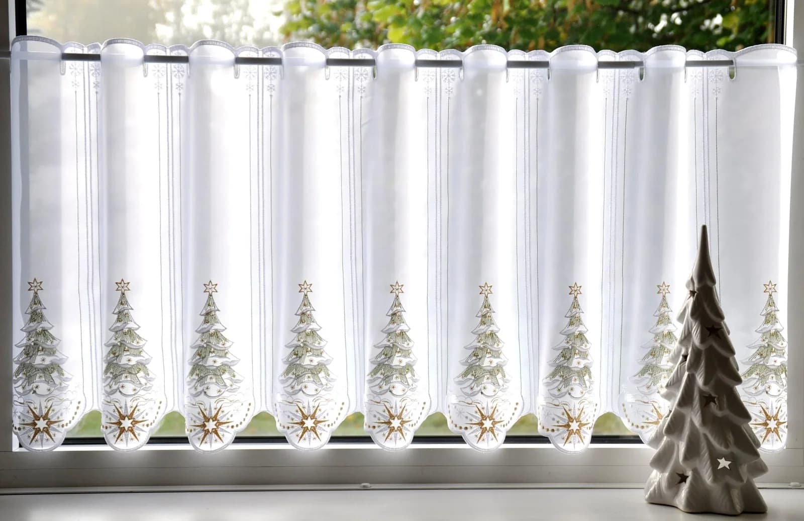 Scheibengardine STICKEREIEN PLAUEN "Tannenbaum" Bunt Voile Polyester