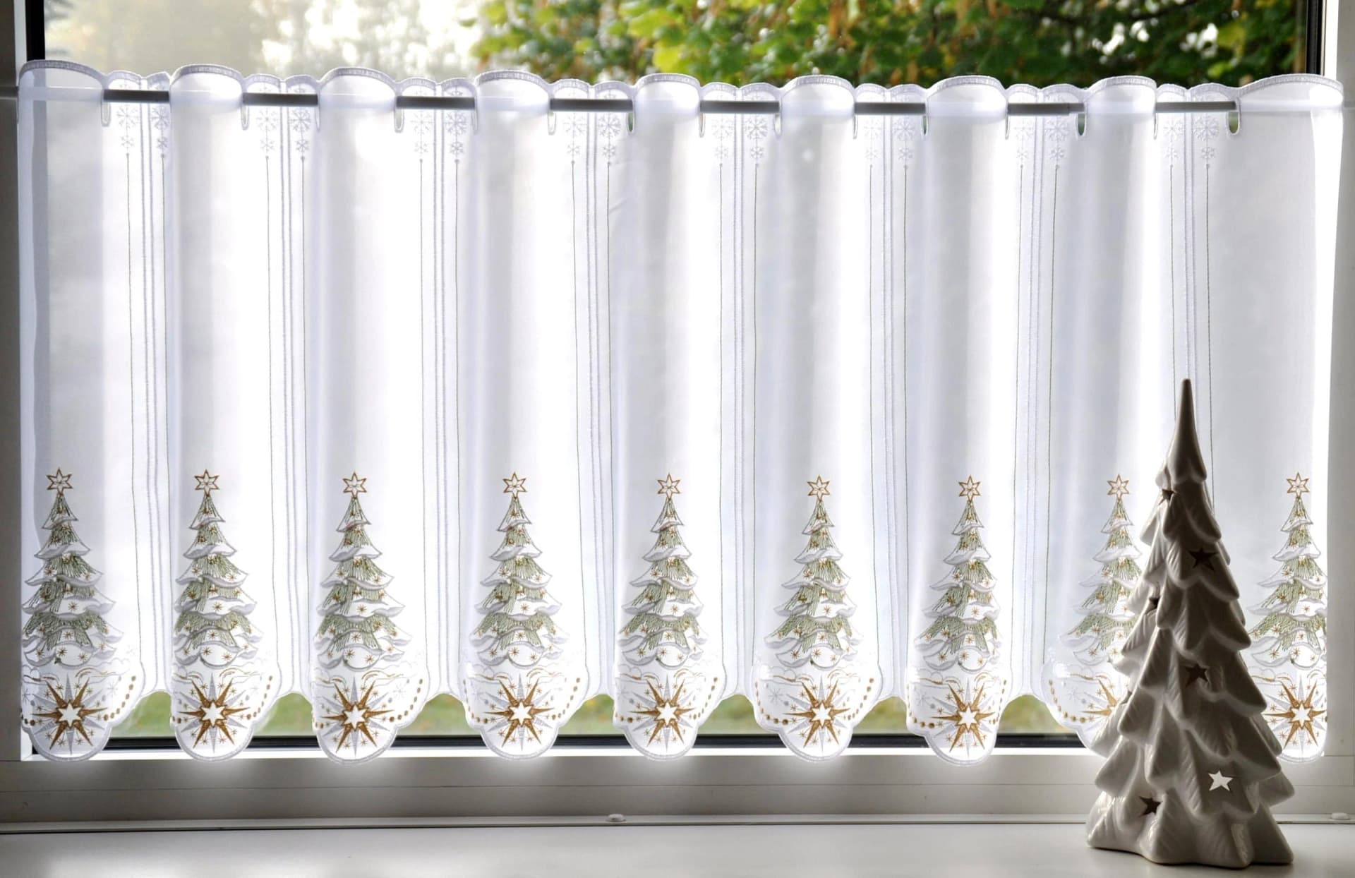 Scheibengardine STICKEREIEN PLAUEN "Tannenbaum" Bunt Voile Polyester