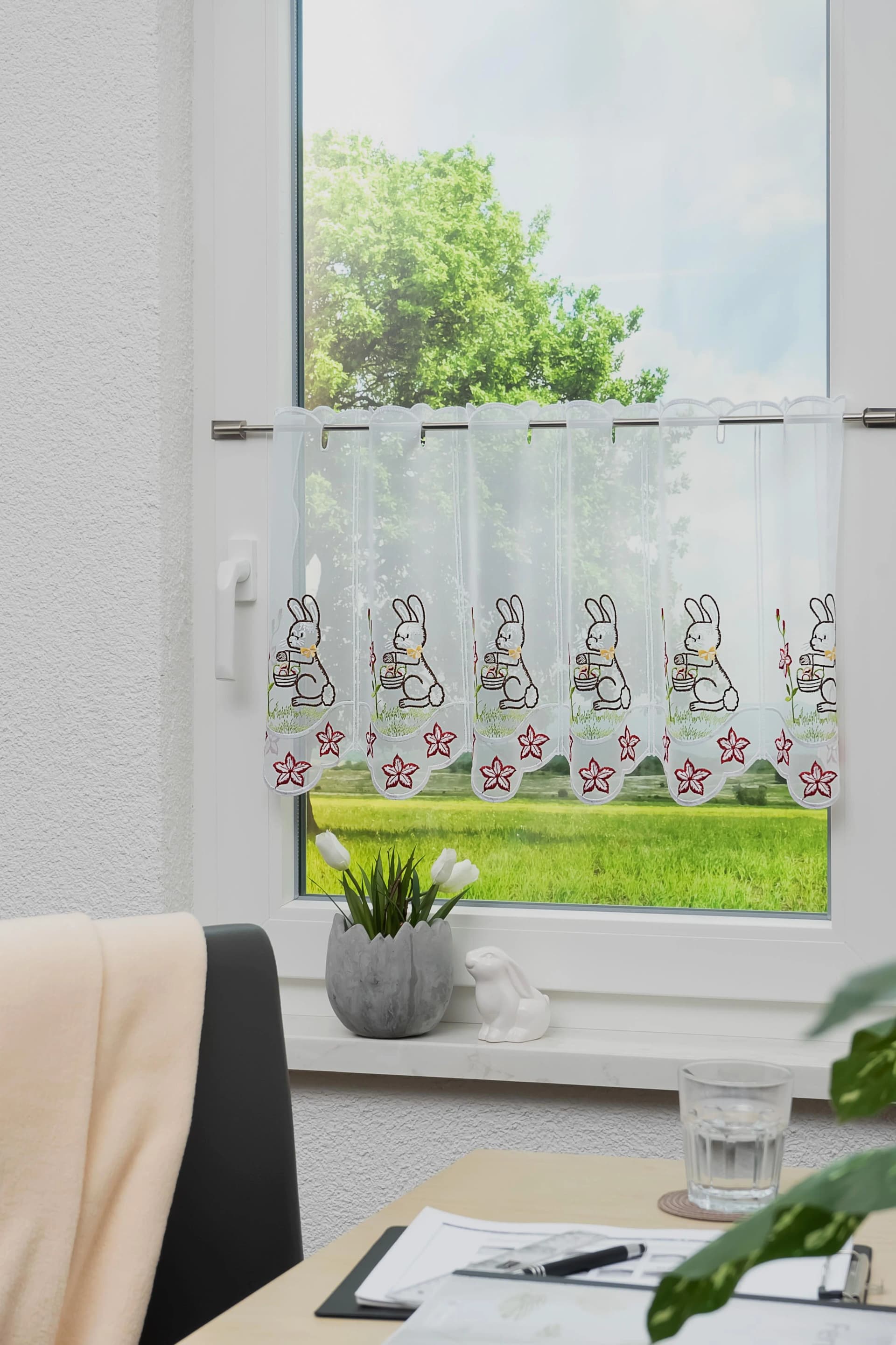 Stickereien Plauen Panneaux Emily Grün Voile Polyester Gardine