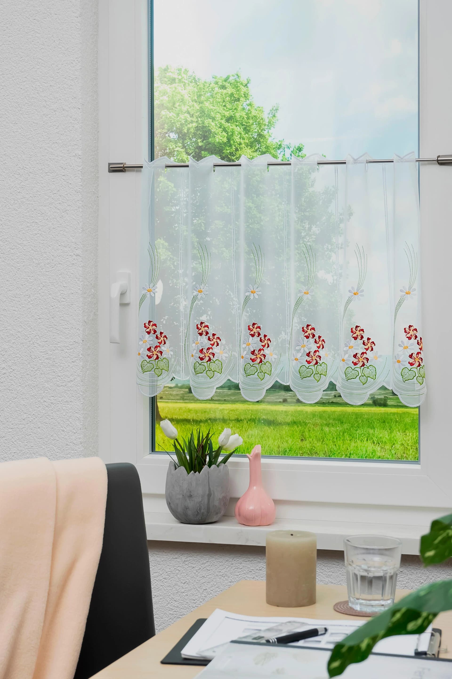 Panneau Stickereien Plauen Klara Grün Voile Polyester Gardine