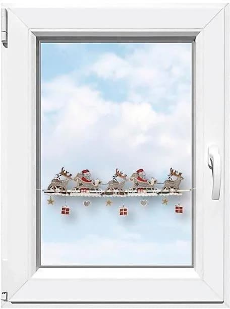 Stickereien Plauen Scheibengardine Weihnachtsmann Bestickt Rot/Beige