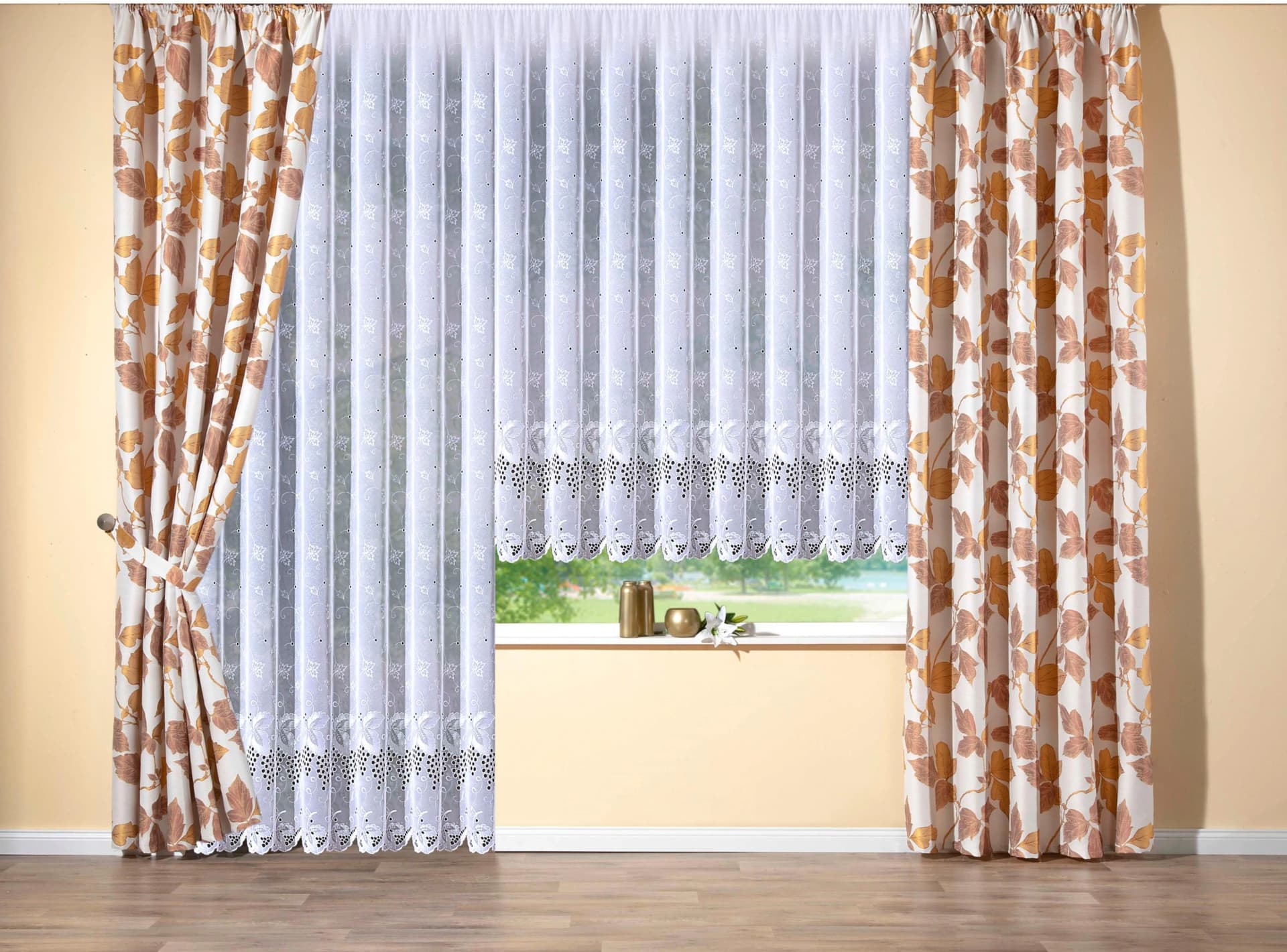 Vorhang Stickereien Plauen Weinlaub Gr. 3 Weiß Polyester