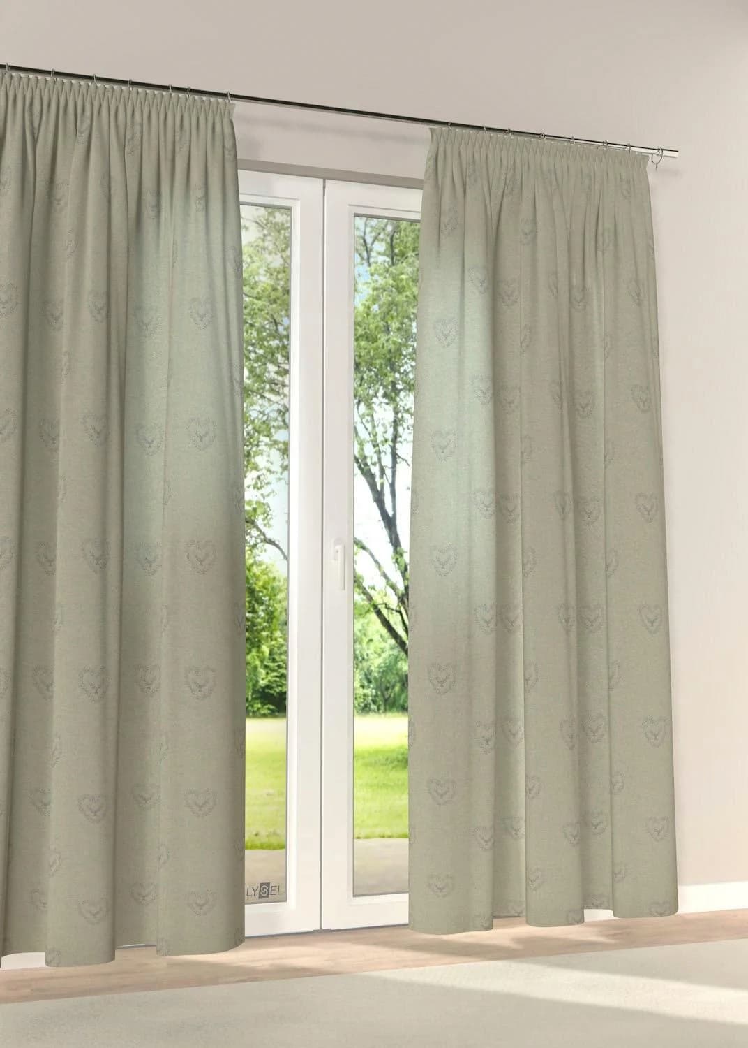 Stickereien Plauen Vorhang Hirsch Beige Grau Kräuselband