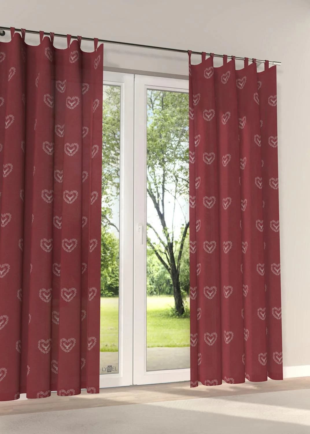 Vorhang STICKEREIEN PLAUEN "Hirsch" Hellrot Polyester Viskose