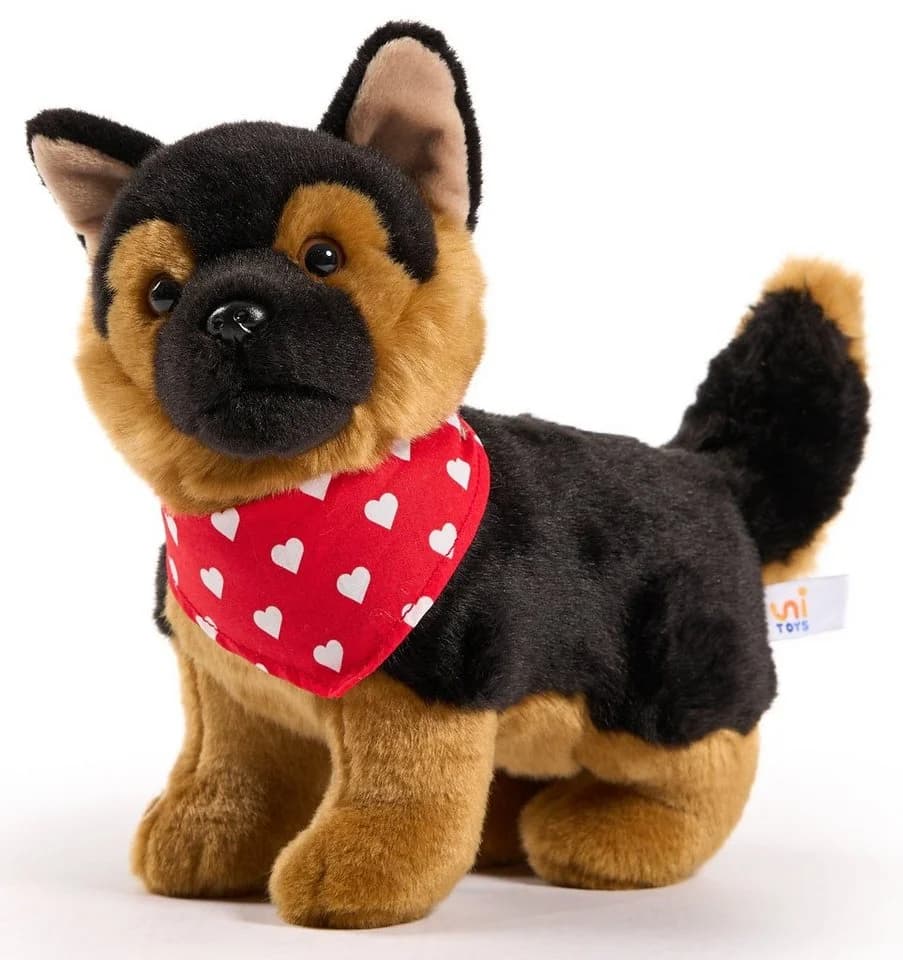 Uni-Toys Kuscheltier Deutscher Schäferhund mit Herzchen-Halstuch 26 cm
