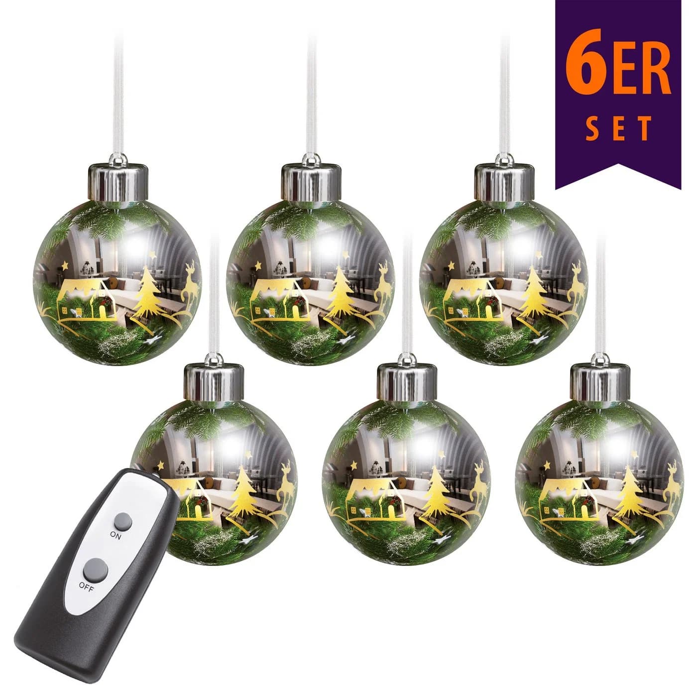BONETTI Weihnachtskugel-Set 6-tlg. Chrom LED Echtglas - Bild 2