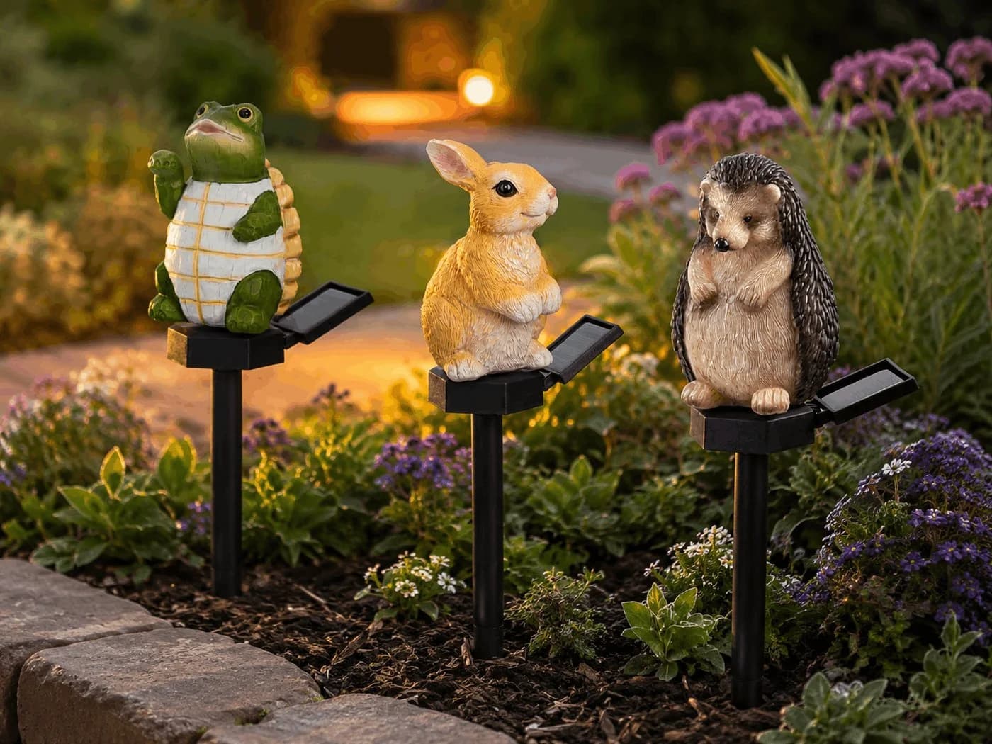 IC Gardenworld Solar-Gartenstecker Tierfigur LED Igel Hase Schildkröte - Bild 4