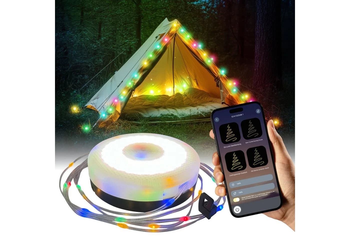 IC Gardenworld LED-Lichterkette Solar 10m RGB App-Steuerung Laterne Powerbank - Bild 2