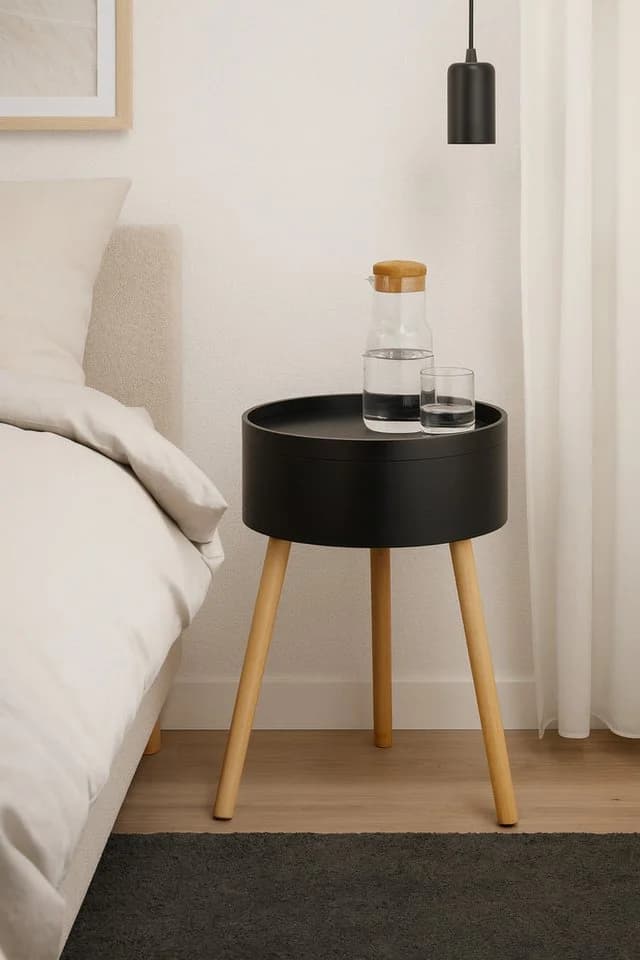 BONETTI Beistelltisch rund mit Stauraum und Tablett aus Holz, 38 x 59 cm, Skandinavisches Design, Nachttisch