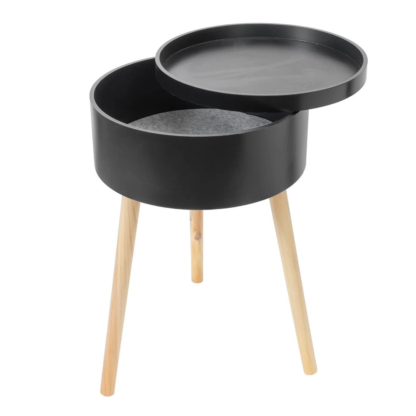 BONETTI Beistelltisch rund mit Stauraum und Tablett aus Holz, 38 x 59 cm, Skandinavisches Design, Nachttisch - Bild 2