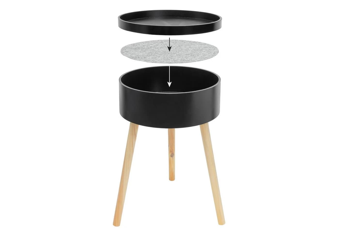 BONETTI Beistelltisch rund mit Stauraum und Tablett aus Holz, 38 x 59 cm, Skandinavisches Design, Nachttisch - Bild 5
