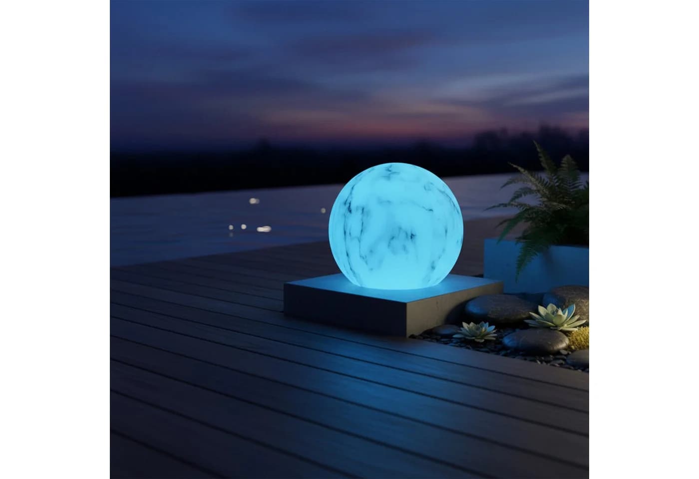 IC Gardenworld LED Kugelleuchte weiß marmoriert Solar mit RGB & Memoryfunktion - Bild 3