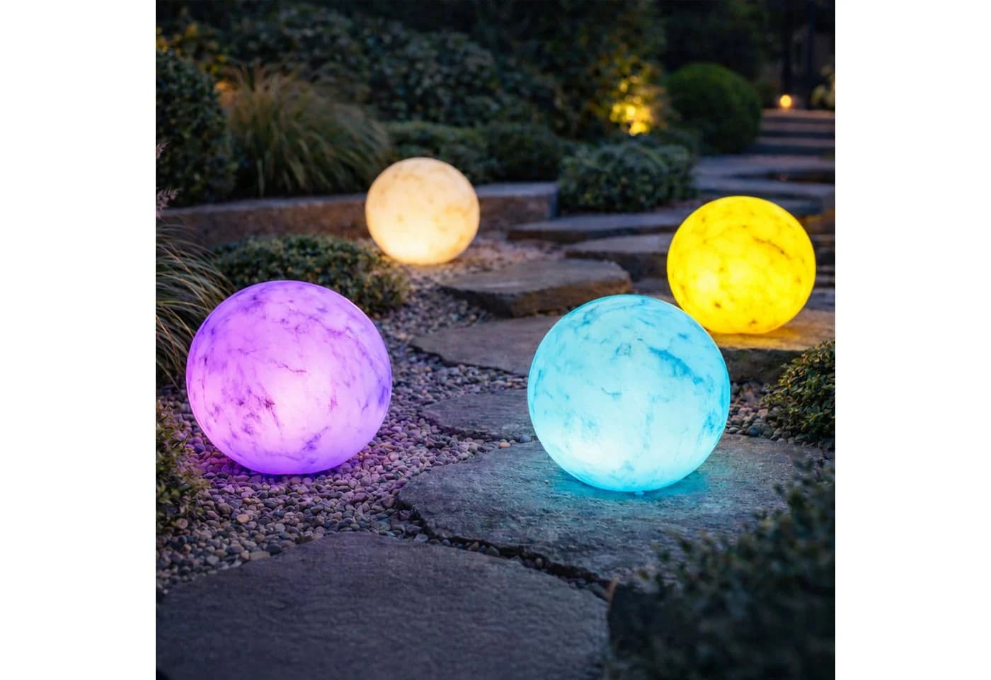 IC Gardenworld LED Kugelleuchte weiß marmoriert Solar mit RGB & Memoryfunktion - Bild 4